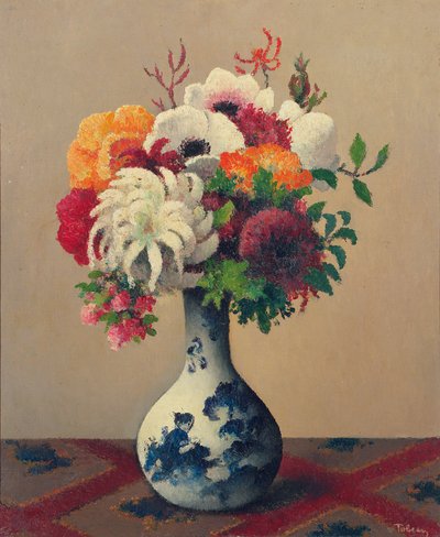 Stilleven met bloemen in een Chinese vaas door Felix Elie Tobeen