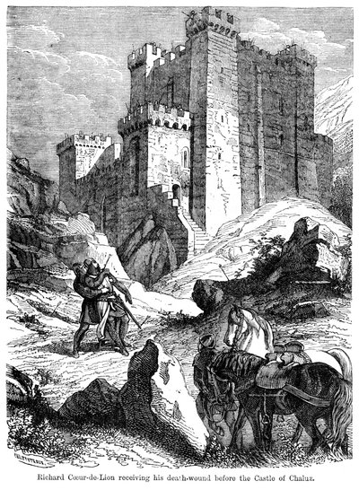 Koning Richard I 1157-1199 ontvangt zijn dodelijke wond voor het kasteel van Chaluz, 19e eeuw door Felix Henri Emmanuel Philippoteaux