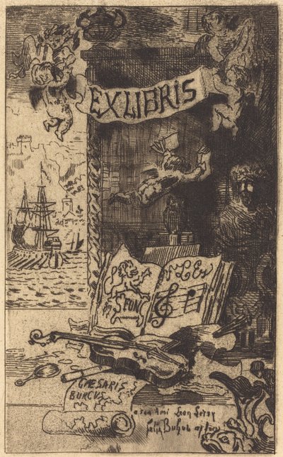 Ex-libris van Leon Lerey door Felix Hilaire Buhot