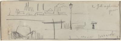 Gillingham Pier, Londen [verso] door Felix Hilaire Buhot