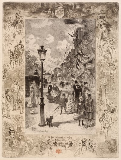 La Fête nationale au Boulevard Clichy, 1878 door Felix Hilaire Buhot