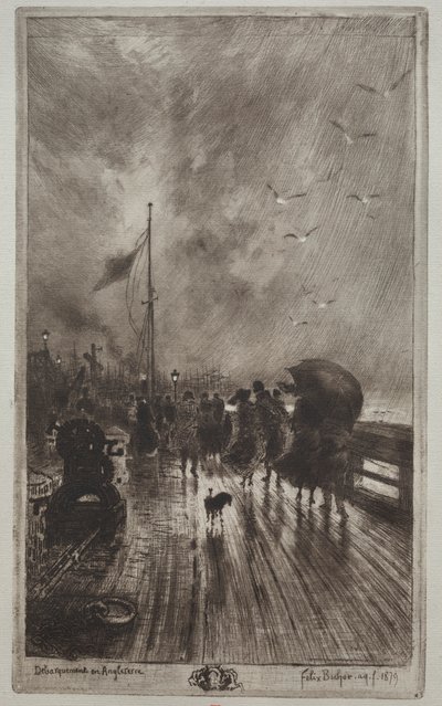 Landing in Engeland door Felix Hilaire Buhot
