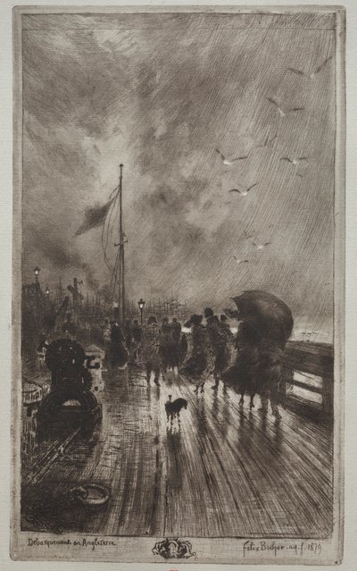 Landing in Engeland, 1879 door Felix Hilaire Buhot