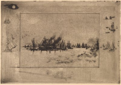 Le Port aux Mouettes Haven met meeuwen, 1886 door Felix Hilaire Buhot