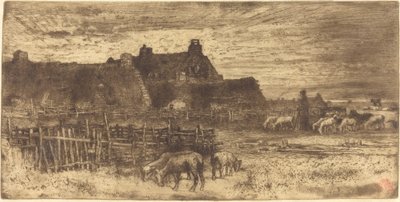 Les Bergeries, Zonsondergang Pastoraal Tafereel, Ondergaande Zon door Felix Hilaire Buhot