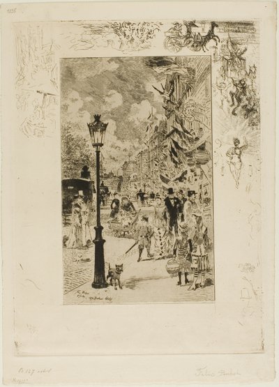 Nationale Feestdag op de Boulevard Clichy door Felix Hilaire Buhot