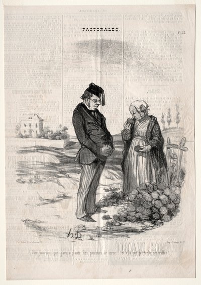 Pastorales, plaat 33: Ze zeggen toch dat als ik aardappelen plant, ik truffels zal oogsten door Felix Hilaire Buhot