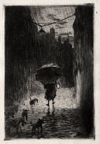 Regen en paraplu door Felix Hilaire Buhot