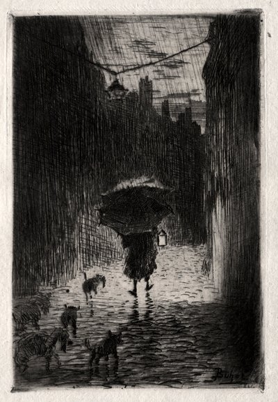 Regen en paraplu door Felix Hilaire Buhot