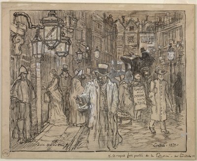Straatscène in Londen door Felix Hilaire Buhot