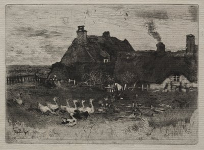 Huisjes met rieten daken door Felix Hilaire Buhot