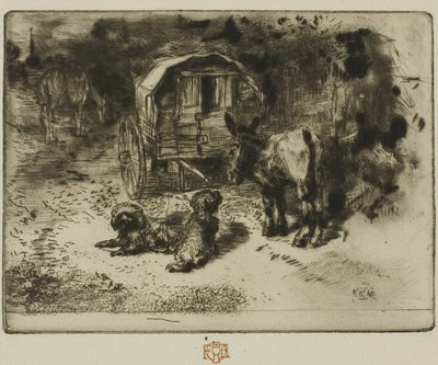 De bewakers van het huis, of de begeleiders van de acrobaat door Felix Hilaire Buhot