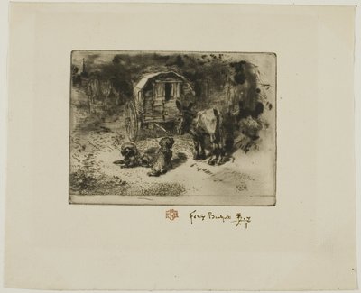 De bewakers van het huis, of de begeleiders van de acrobaat door Felix Hilaire Buhot