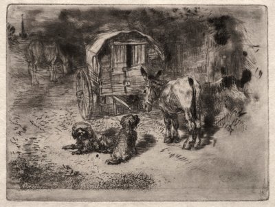 De Bewakers van het Huis, of de Vrienden van de Saltimbanque, ca. 1875 door Felix Hilaire Buhot