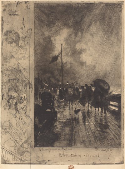 Een landing in Engeland door Felix Hilaire Buhot