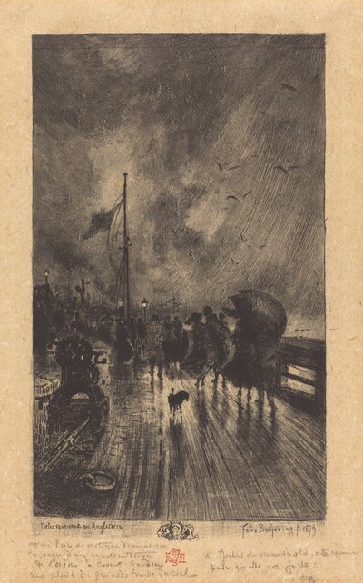Een landing in Engeland, 1879 door Felix Hilaire Buhot