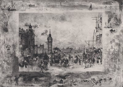 Westminster Bridge of Westminster Clock Tower door Felix Hilaire Buhot