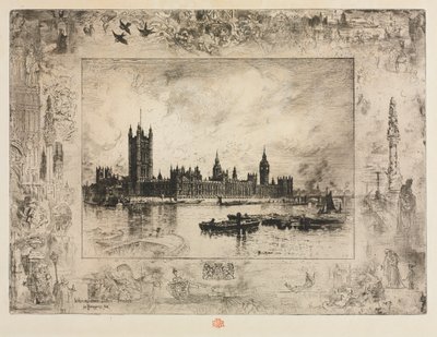 Westminster Place, 1884 door Felix Hilaire Buhot