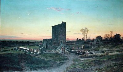 Romeins landschap of, Het washuis van Albano door Felix Hippolyte Lanoue