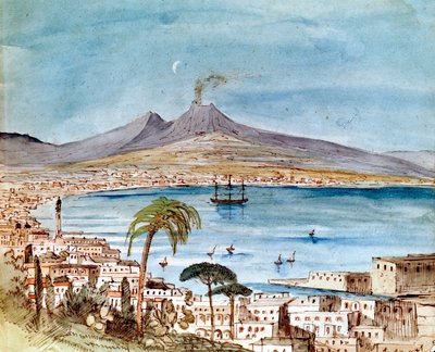 Aquarel van de Vesuvius door Felix Mendelssohn uit een prentenboek voor zijn zoon Paul door Felix Mendelssohn