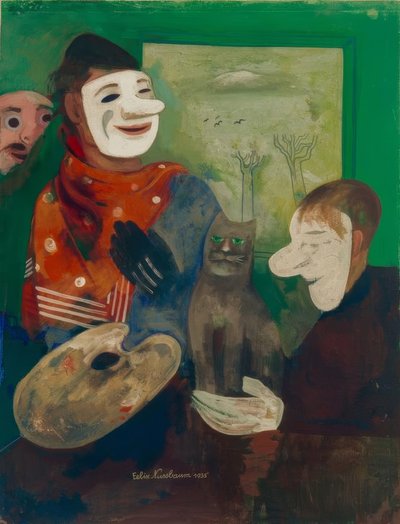 Maskers en katten (Schilder met masker en kat) door Felix Nussbaum