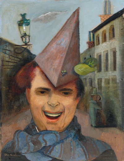 Zelfportret met een Papieren Hoed en Blauwe Sjaal door Felix Nussbaum