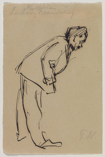 Portret van Ludvig Brandstrup, staand voorovergebogen door Felix Nylund