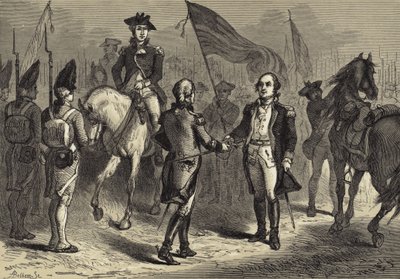 Generaal Lincoln ontvangt het zwaard van Cornwallis van generaal O