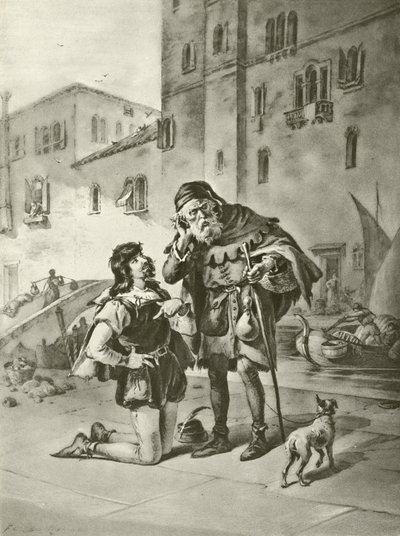 De koopman van Venetië. Act II, Scene II door Felix Octavius Carr Darley