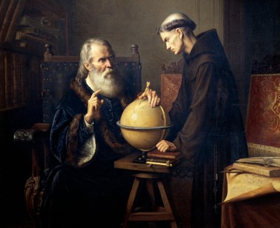 Galileo Galilei (1564-1642) legt zijn theorieën uit aan de Universiteit van Padua, schilderij door Felix Parra (1845-1919) door Félix Parra