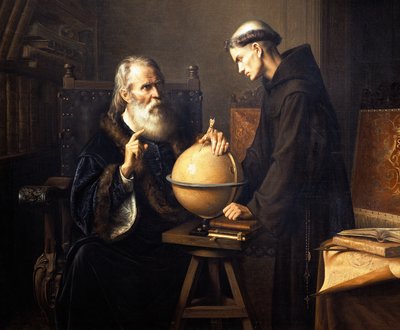 Portret van Galileo Galilei die zijn theorieën uitlegt aan de Universiteit van Padua door Félix Parra