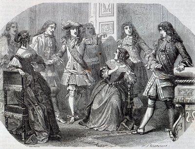 Arrestatie van Nicolas Fouquet, superintendent van financiën, gravure door Henri Felix Emmanuel Philippoteaux (1815-1884) uit Vicomte van Bragelonne, door Alexandre Dumas (1802-1870) door Felix Philippoteaux