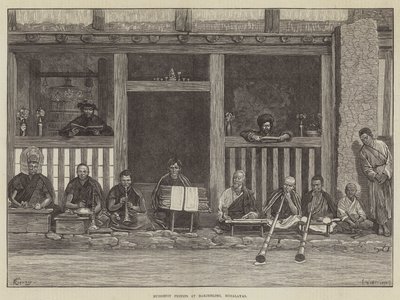 Boeddhistische priesters in Darjeeling, Himalaya door Felix Regamey