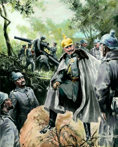 Eerste Wereldoorlog: Portret van keizer Wilhelm II (1859-1941) die een artilleriepost bezoekt door Felix Schwormstadt