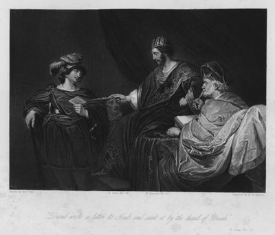 David geeft de fatale brief aan Uriah, II Samuel XI door Ferdinand (after) Bol