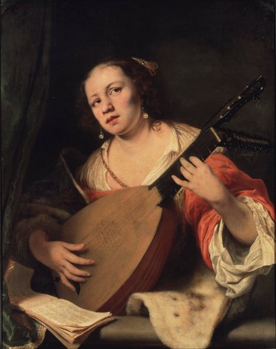 Een dame die de luit speelt, 1654 door Ferdinand Bol