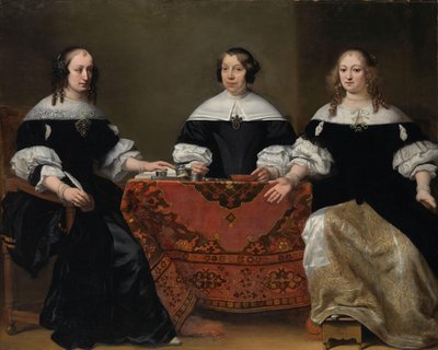 Portret van de drie regentessen van het Leprozenhuis, Amsterdam door Ferdinand Bol