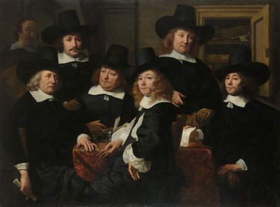 Zes regenten en de bode van het Nieuw Zijds Instituut voor de Buitensteun van de Armen, Amsterdam door Ferdinand Bol