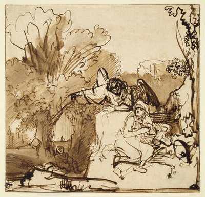 De engel die aan Hagar en Ismaël verschijnt door Ferdinand Bol