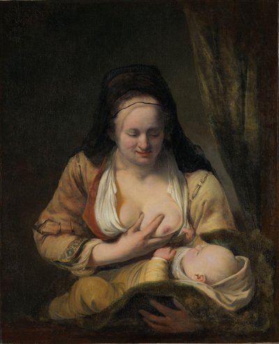 Vrouw die een baby voedt door Ferdinand Bol