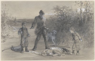 Teun de jager bij het lijk van Zijtje door Ferdinand Carl Sierich
