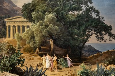 Een Dorische Tempel met Castelmola en Taormina op de achtergrond door Ferdinand Georg Waldmuller