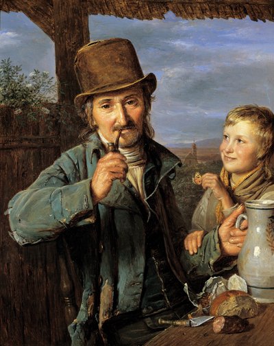 Dagloner met zijn zoon door Ferdinand Georg Waldmuller