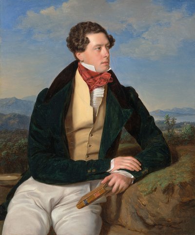De acteur Maximilian Korn in een landschap door Ferdinand Georg Waldmuller