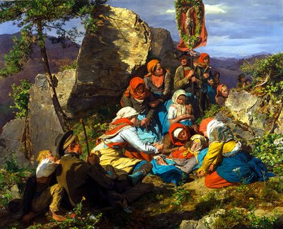 De onderbroken pelgrimstocht De zieke pelgrim, 1858 door Ferdinand Georg Waldmuller