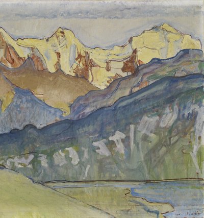 Eiger, Mönch en Jungfrau vanuit Beatenberg door Ferdinand Hodler