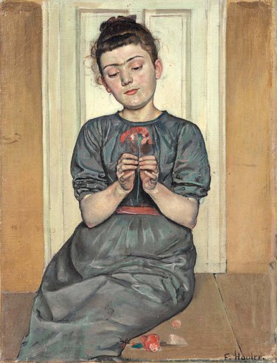 Meisje dat bloemen rangschikt Meisje met anjer door Ferdinand Hodler