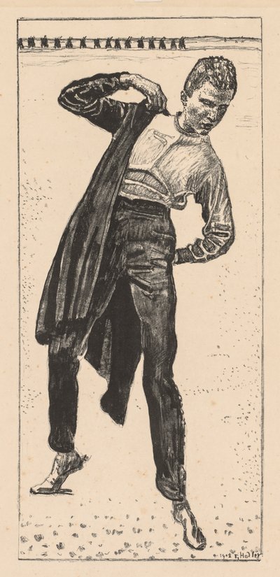 Student die zijn jas aantrekt door Ferdinand Hodler