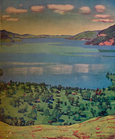 Het Meer van Thun, vanaf Leissigen door Ferdinand Hodler