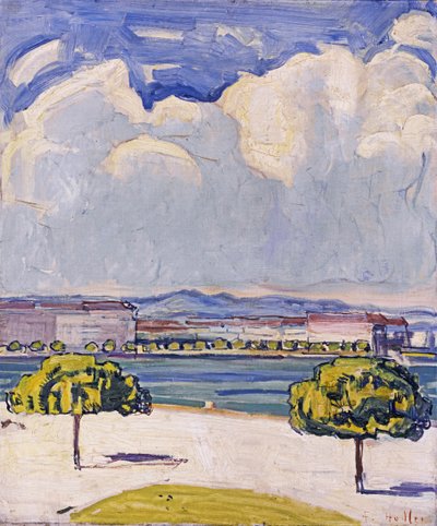 De Quai du Mont-Blanc in Genève gezien vanaf de Jardin Anglais, ca. 1910 door Ferdinand Hodler